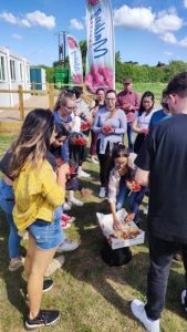 students tasting strawberries at the industrial biotechnology summer school